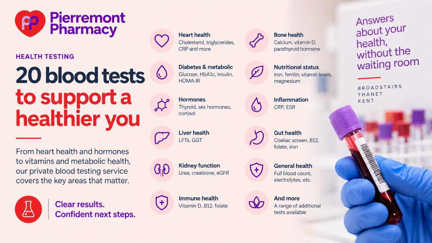 20 private blood tests at Pierremont Pharmacy in Broadstairs 20 private blood tests at Pierremont Pharmacy in Broadstairs