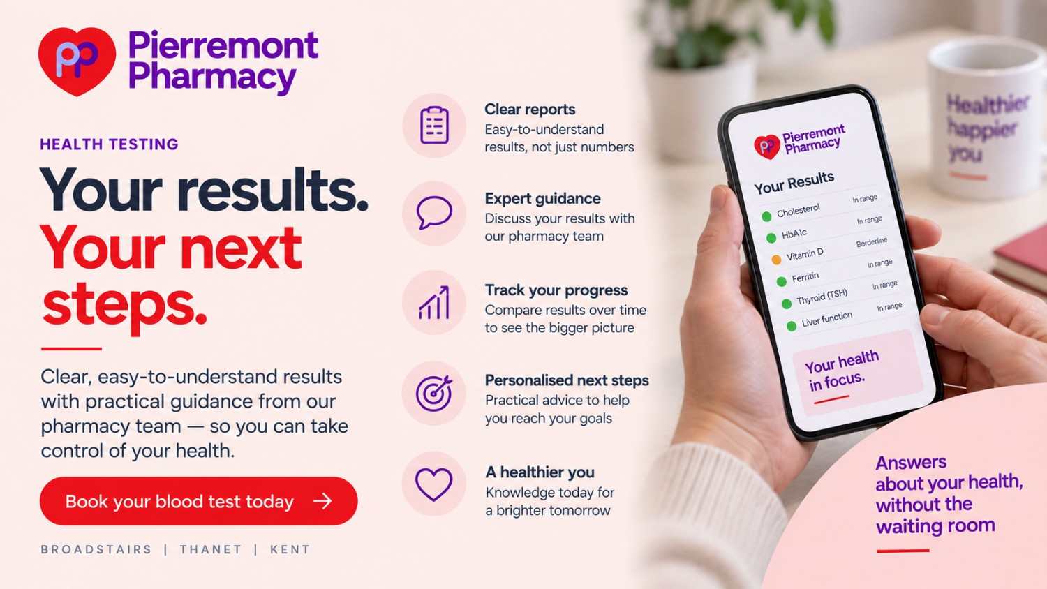 Private blood test results and next steps at Pierremont Pharmacy in Broadstairs Private blood test results and next steps at Pierremont Pharmacy in Broadstairs